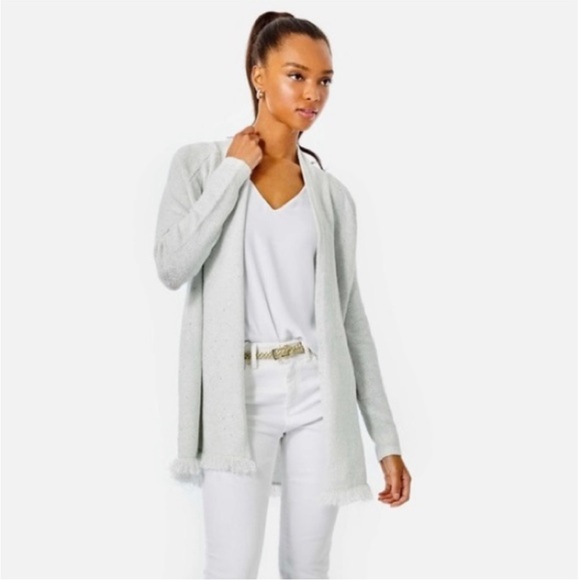 Lilly Pulitzer Tatum Sequin Open Front Cardigan SZ M Coconut Metallic - Picture 2 of 16